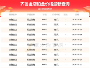 2025年11月04日齐鲁金店铂金最新价格多少一克